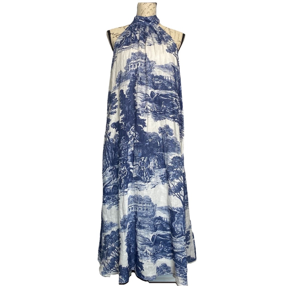 COS French Toile linen collection halterneck maxi dress white and‎ blue size 6 - Picture 3 of 13